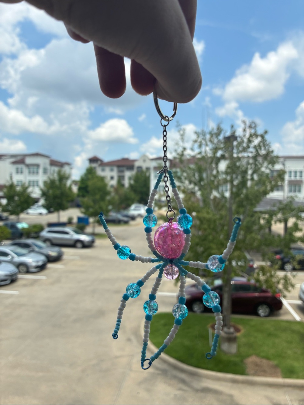 Handmade Pink, White and Blue Beaded Keychain